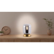 Lampe de table en verre de luxe façonnée à la main en or et fumé