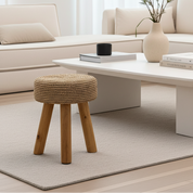 Teak & raffia woven stool