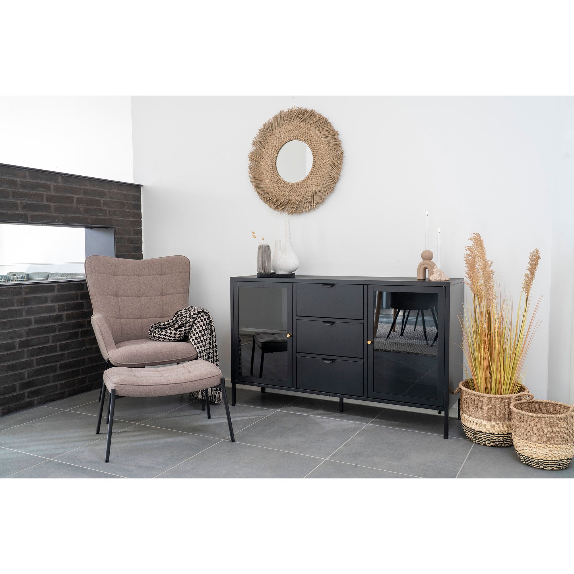 Glasgow Footrest - Footrest, stone, black legs HN1231