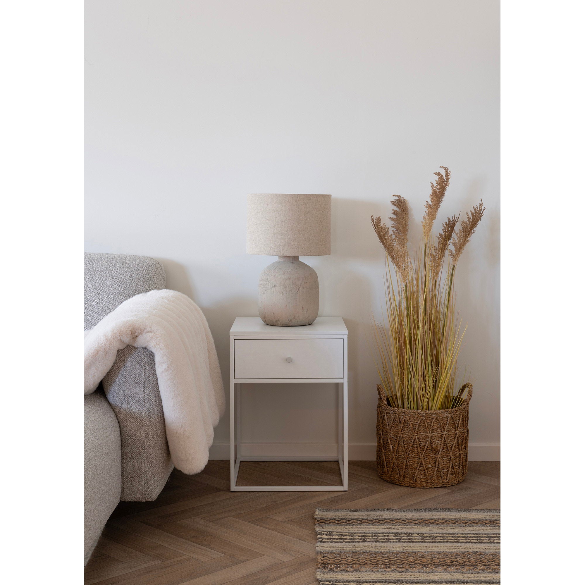 Vita Side Table - Side table, 1 drawer, white, white frame 40x40x55 cm