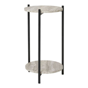 Leuven Side Table - Side table, travertine look, black legs ø27x46 cm