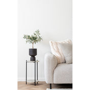 Leuven Side Table - Side table, travertine look, black legs ø27x46 cm