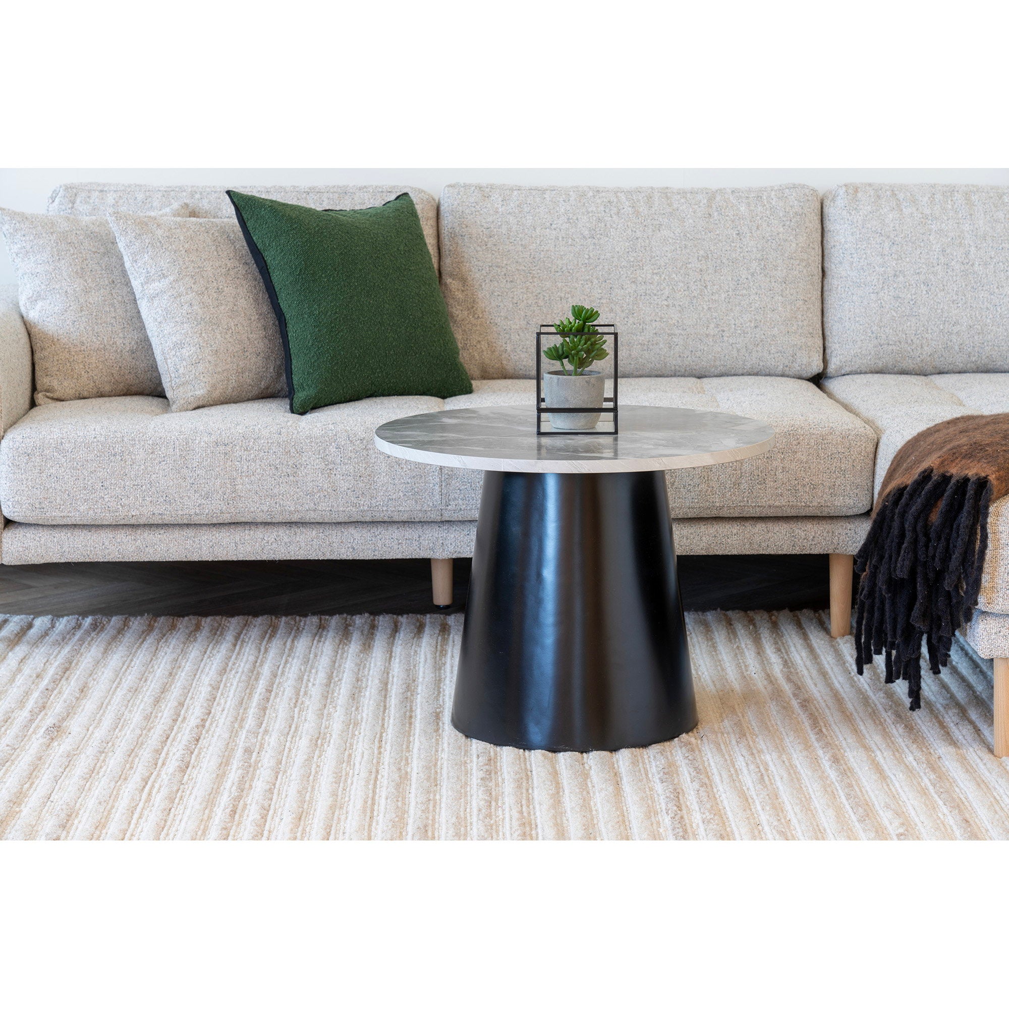 Brito Coffee Table - Coffee table, marble look, grey/black ø60x45 cm