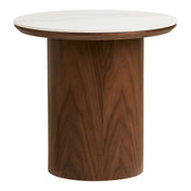 Noli Side Table - Side table, ceramic table top/ash veneer, white/dark brown ø40x38 cm