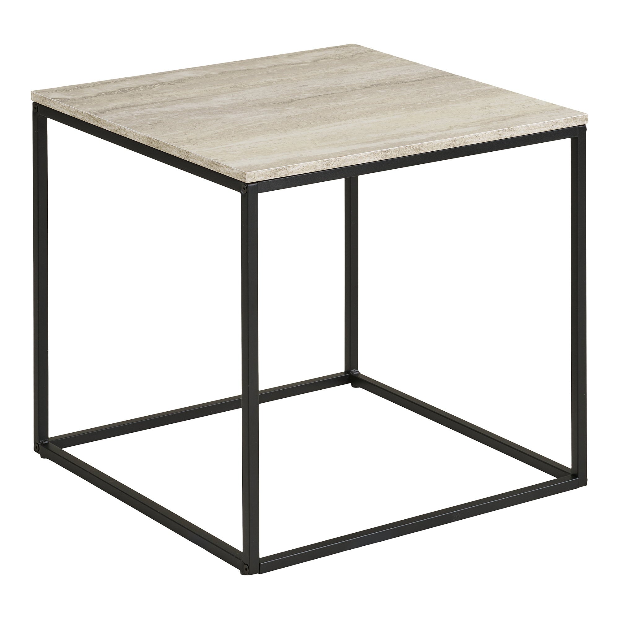 Vita Side Table - Side table, travertin look, black steel 45x45x45 cm