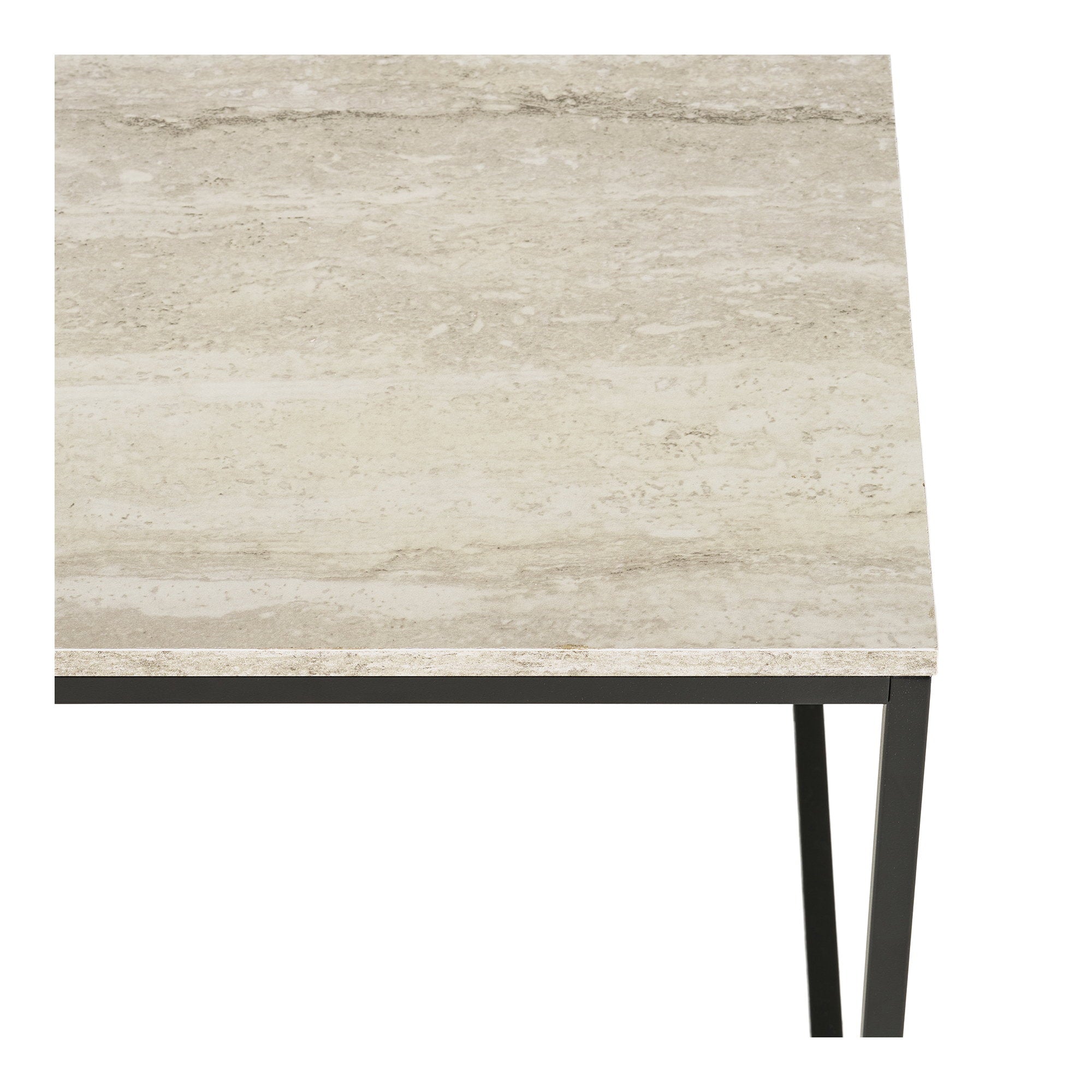 Vita Side Table - Side table, travertin look, black steel 45x45x45 cm