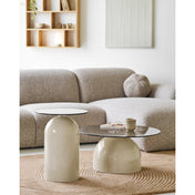 Ravello Side Table - Side table, tempered glass/metal, grey/beige  ø40x52 cm
