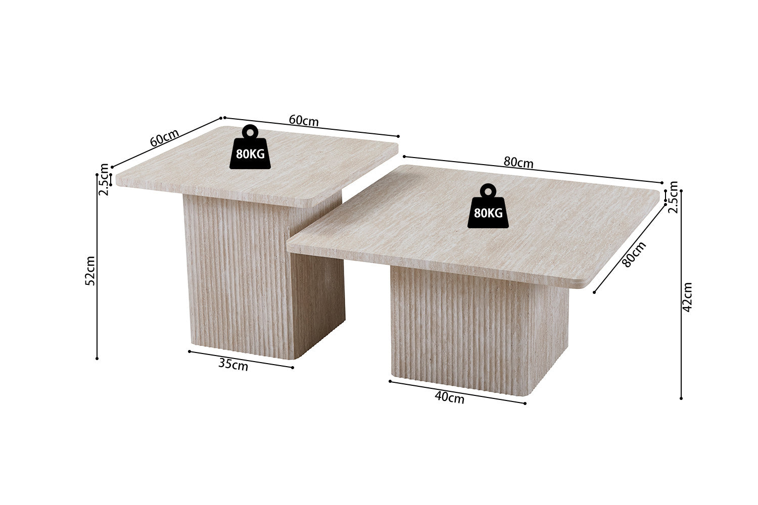Ensemble de tables basses Serena beige aspect travertin (2 pièces)