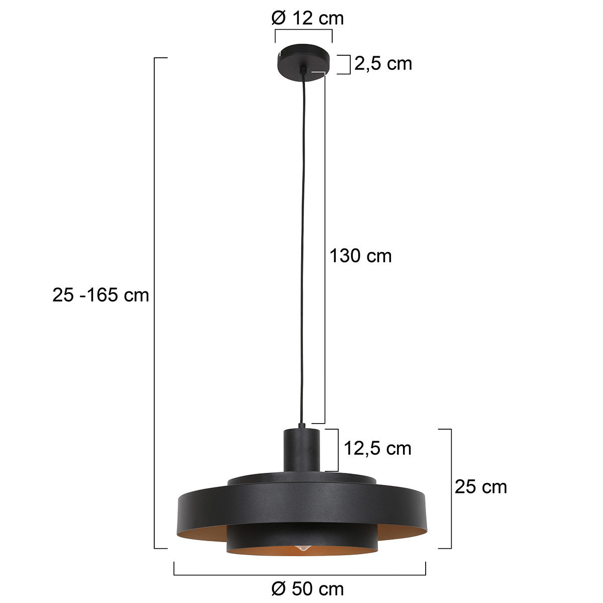Lampe suspendue en métal noir/doré Aurelia