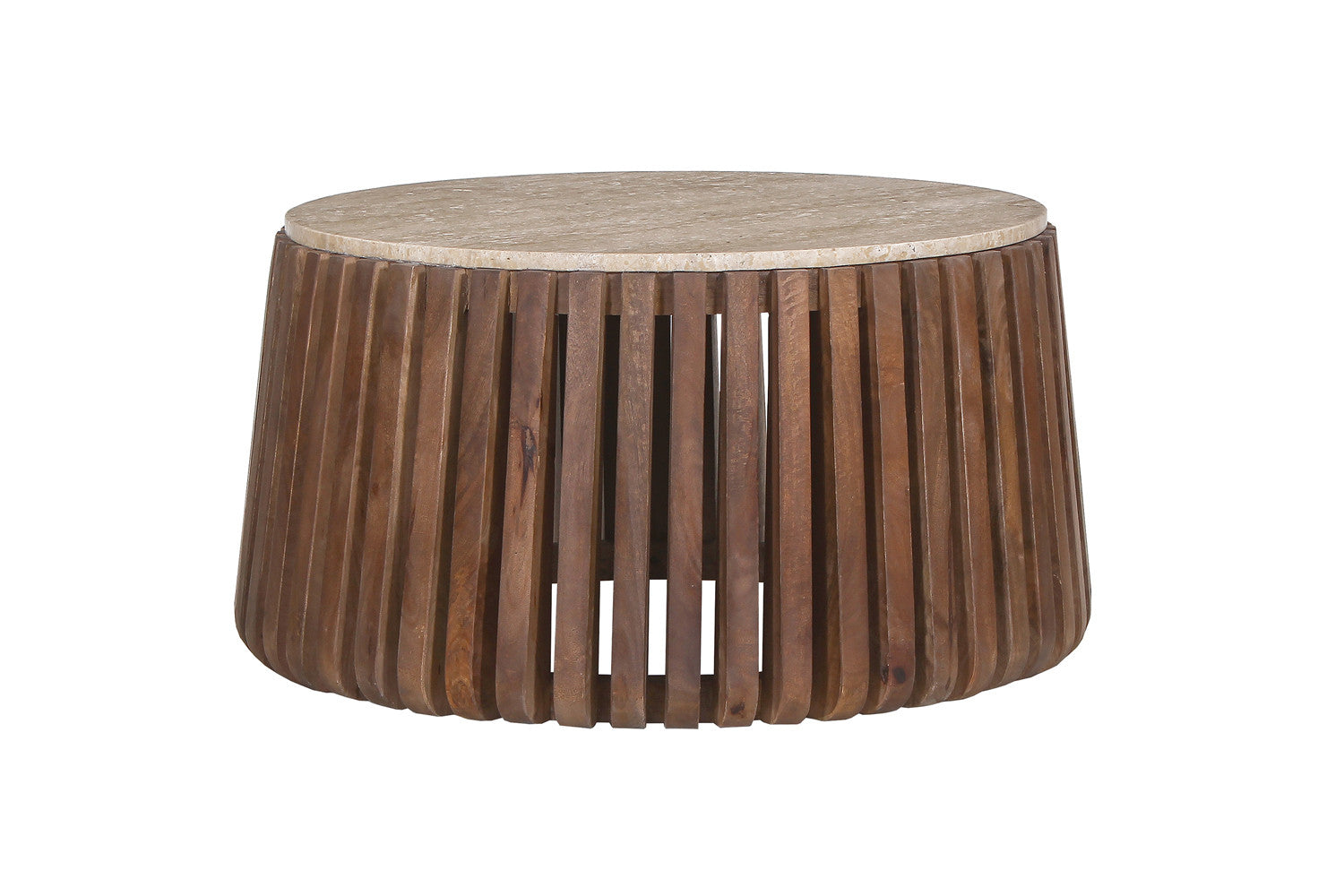 Table basse en bois de manguier Monaco - avec travertin beige