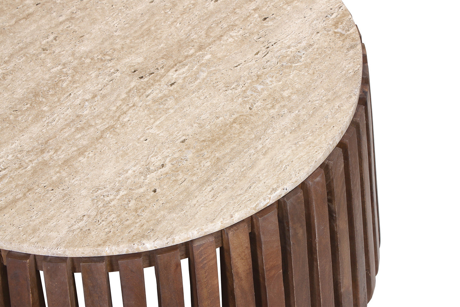 Table basse en bois de manguier Monaco - avec travertin beige