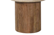 Table d'appoint ronde Lucia – travertin beige et bois de manguier