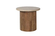 Table d'appoint ronde Lucia – travertin beige et bois de manguier