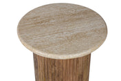 Table d'appoint ronde Lucia – travertin beige et bois de manguier