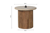 Table d'appoint ronde Lucia – travertin beige et bois de manguier