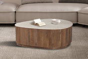 Table basse en bois de manguier Eva - avec travertin beige