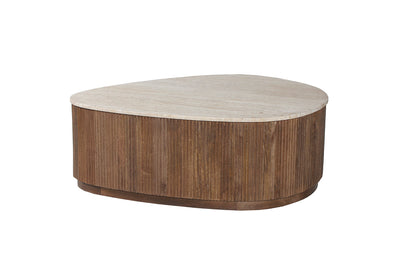 Table basse en bois de manguier Eva - avec travertin beige