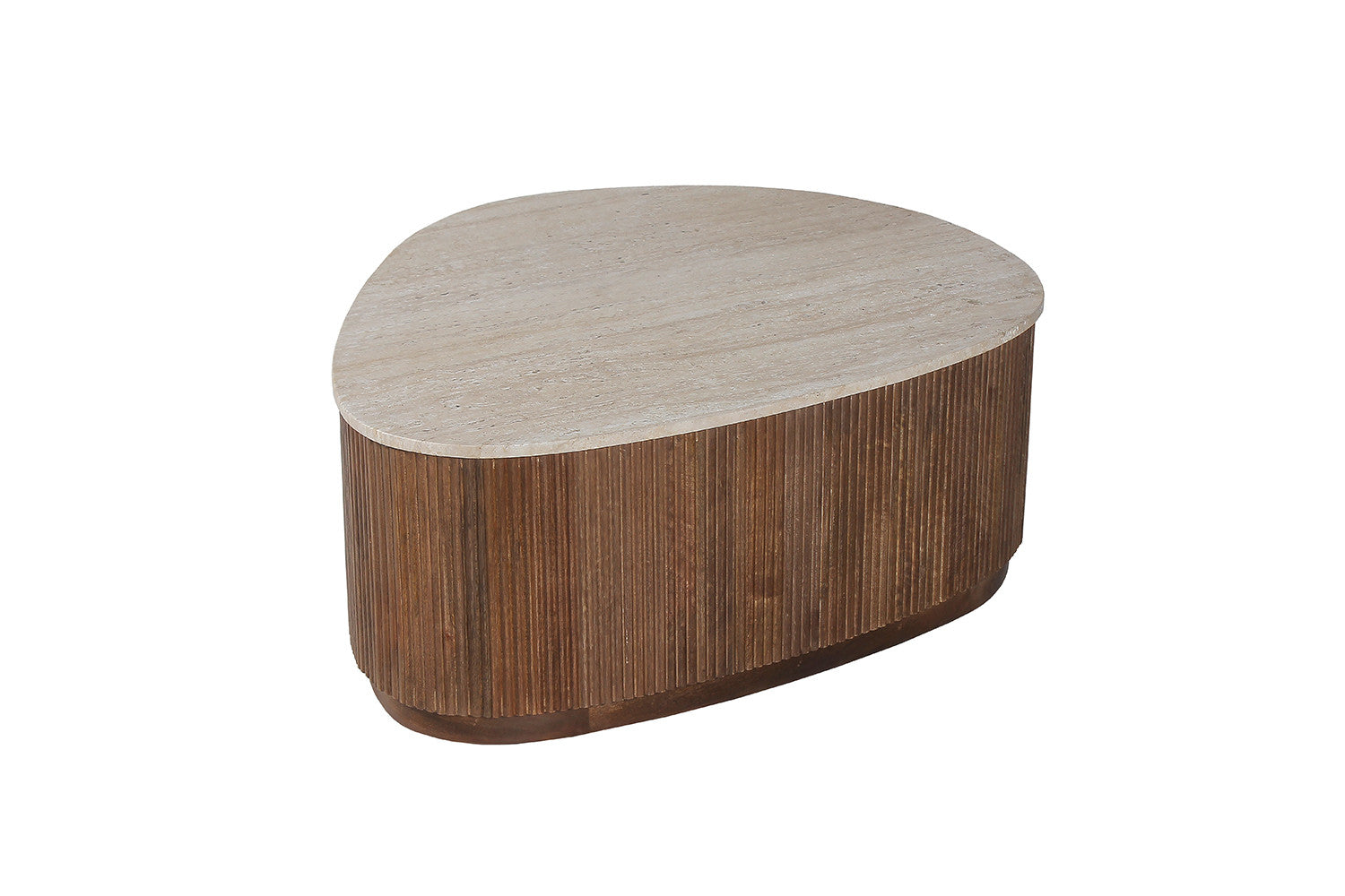 Table basse en bois de manguier Eva - avec travertin beige
