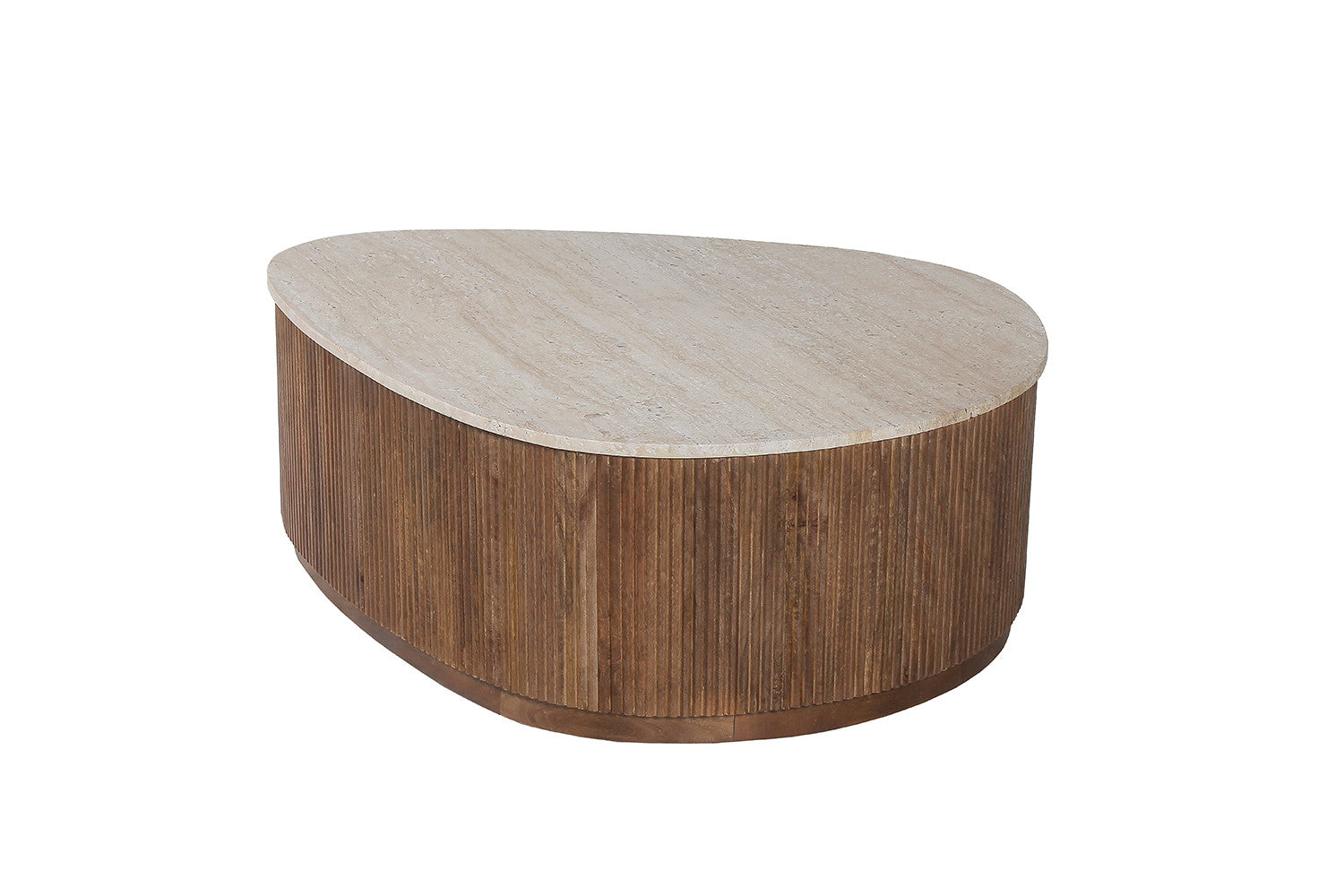 Table basse en bois de manguier Eva - avec travertin beige