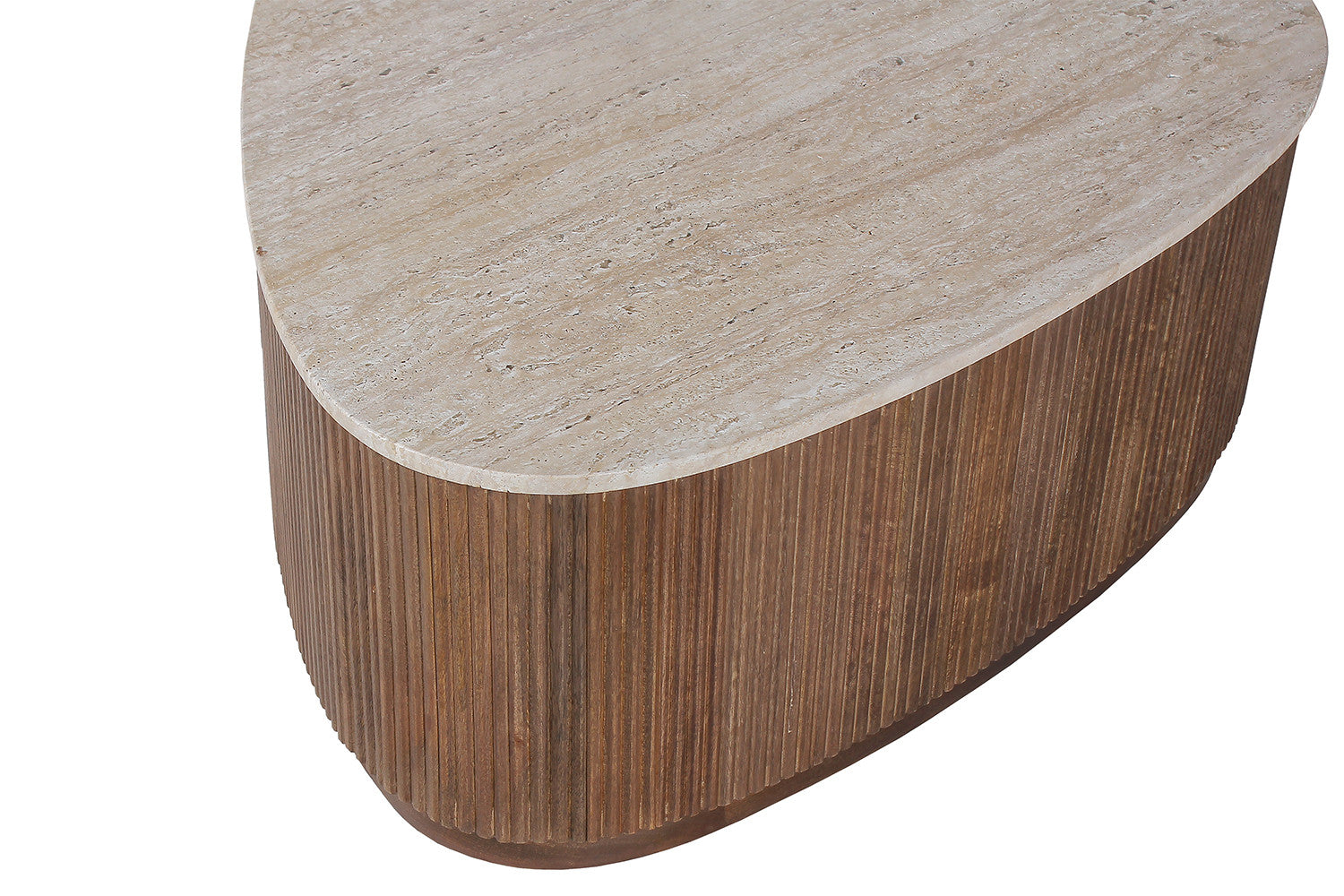 Table basse en bois de manguier Eva - avec travertin beige