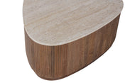Table basse en bois de manguier Eva - avec travertin beige