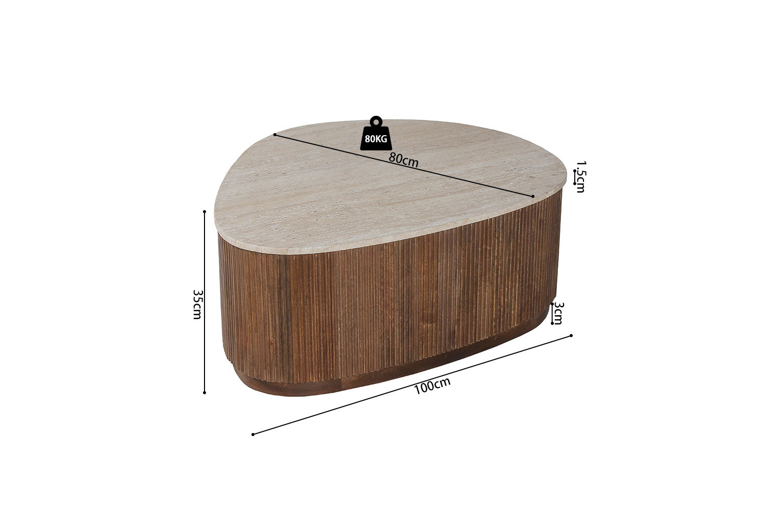 Table basse en bois de manguier Eva - avec travertin beige
