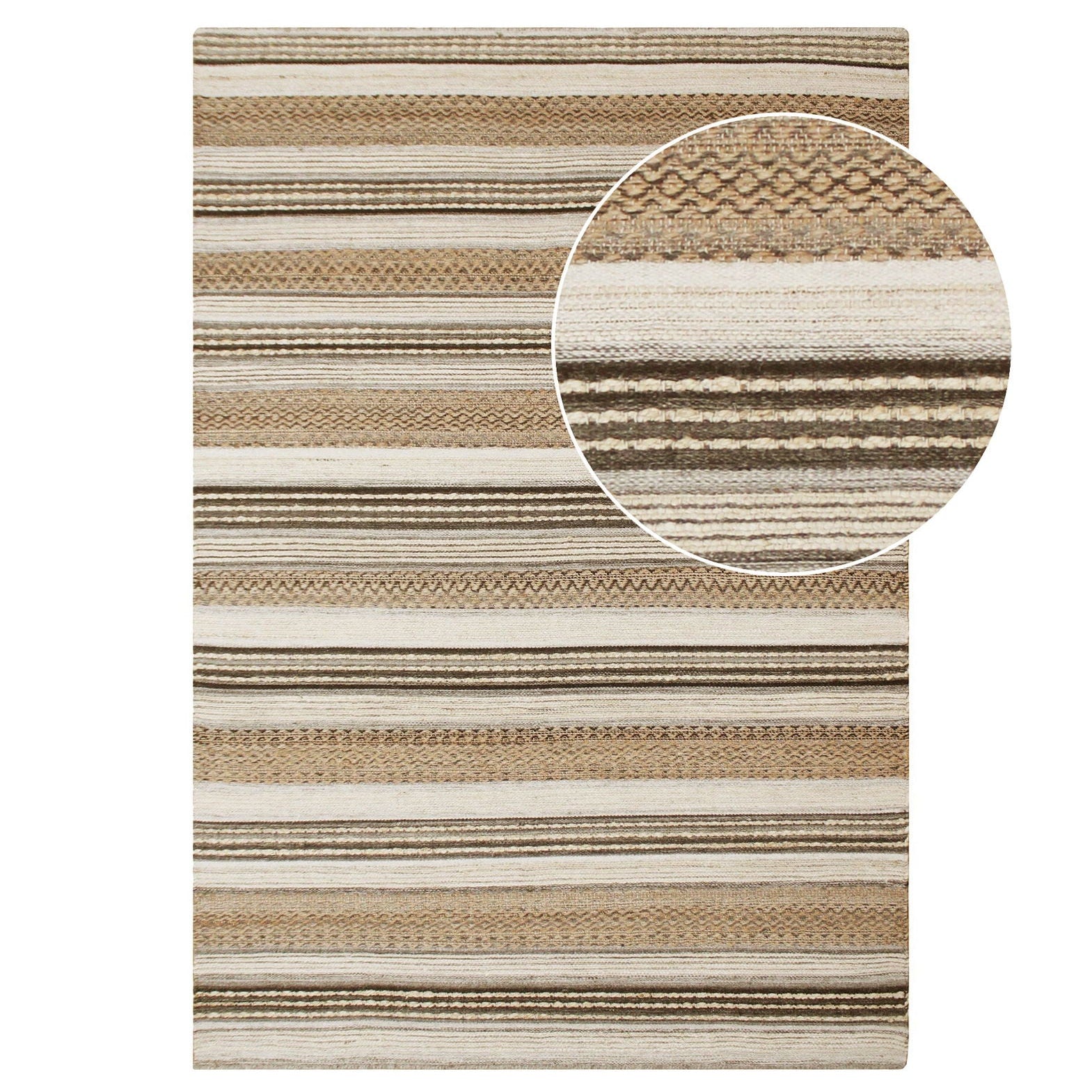 Striped area rug with a close-up detail on a white background