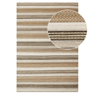 Striped area rug with a close-up detail on a white background