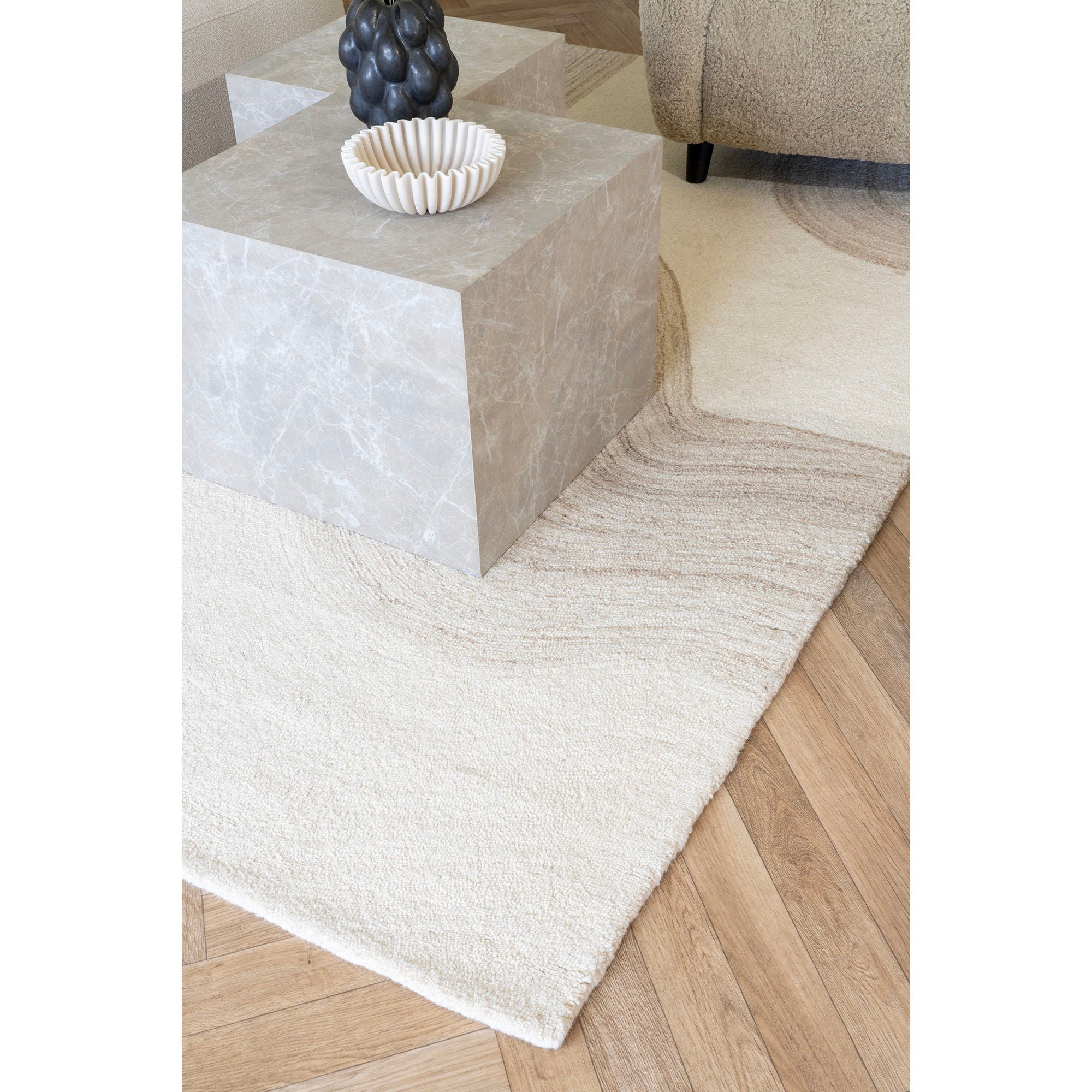 Tapis en laine Aila 160x230 cm – Brun clair et ivoire