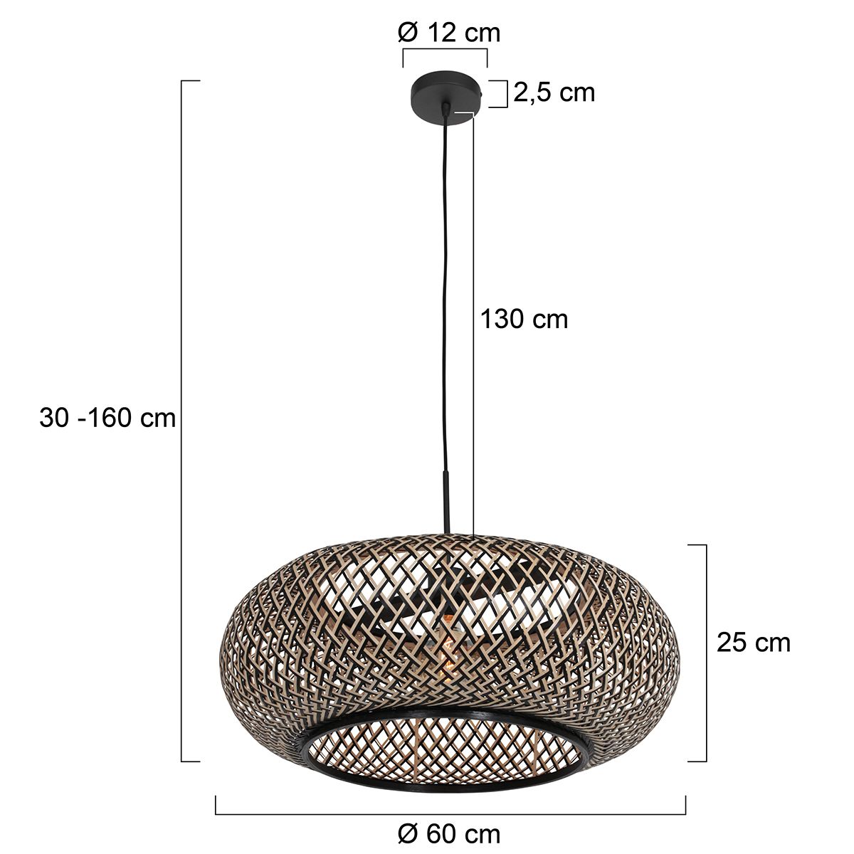 Lampe suspendue Kairo en hêtre/noir bambou