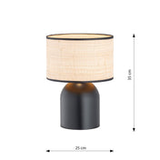 Lampe de table en acier et rotin noir Elira