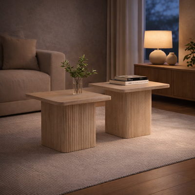 Ensemble de tables basses Serena beige aspect travertin (2 pièces)