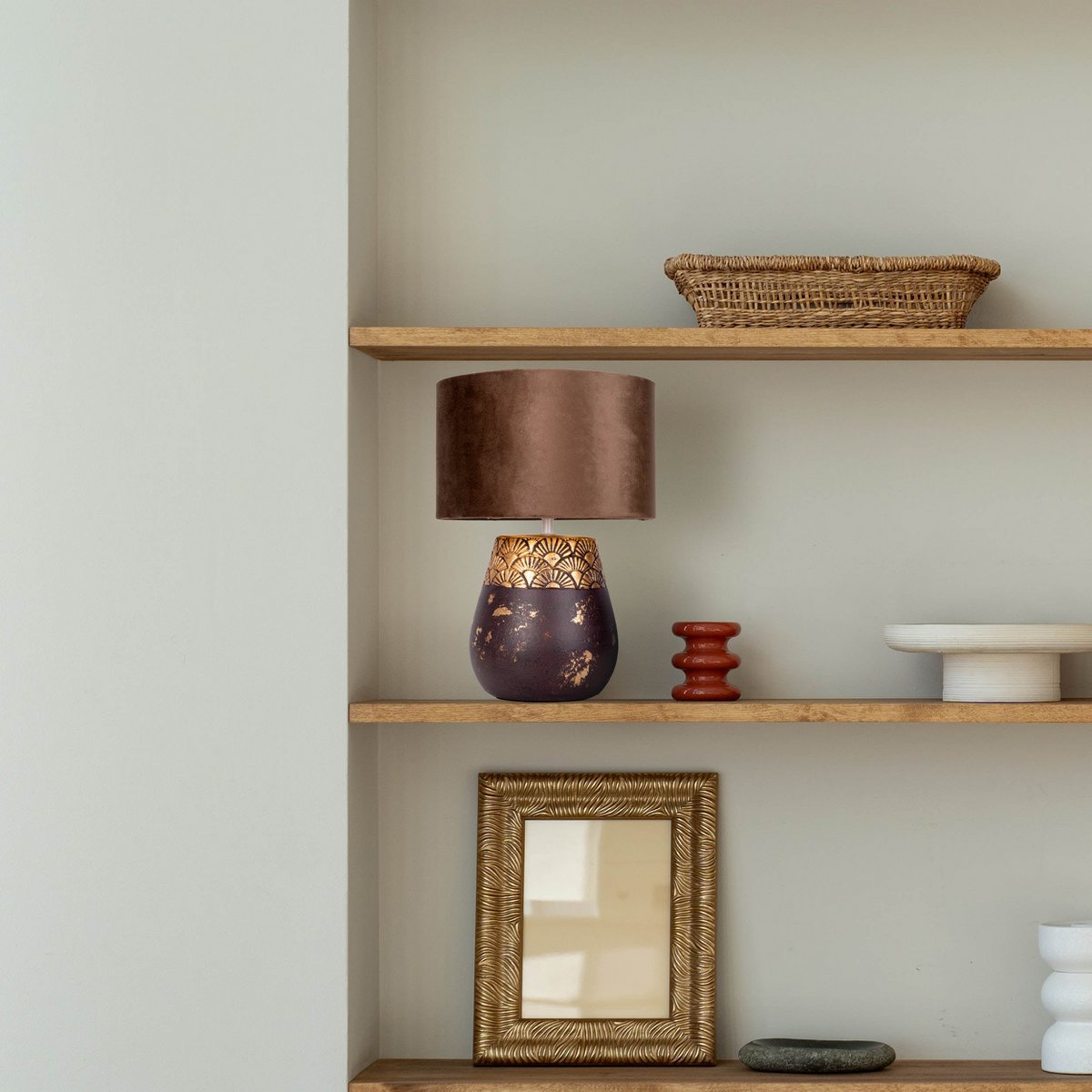 Handcrafted Luxury Ceramic Table Lamp in Beige and Gray