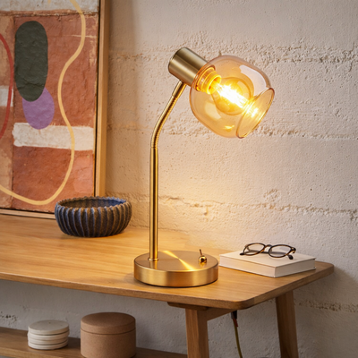 Lampe de table en verre ambré
